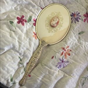 Vintage Handheld Mirror with authentic antique Cameo inlay addition